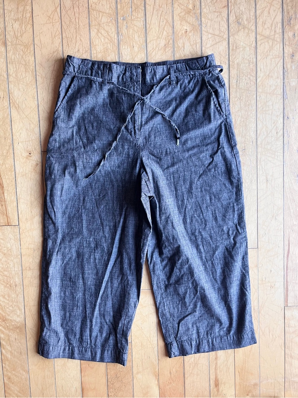 Reitmans Relaxed Charcoal Cotton‑Blend Cropped Wide-Leg Drawstring Pants Size 16 - Picture 1 of 8